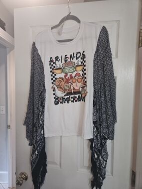 Upcycled Mix And Match Friends Central Perk White Graphic Top Kimono